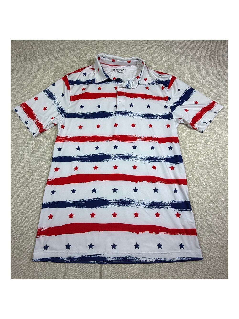 Royal & Awesome Mens Medium Red White Blue Patriotic Golf Polo Shirt Stars